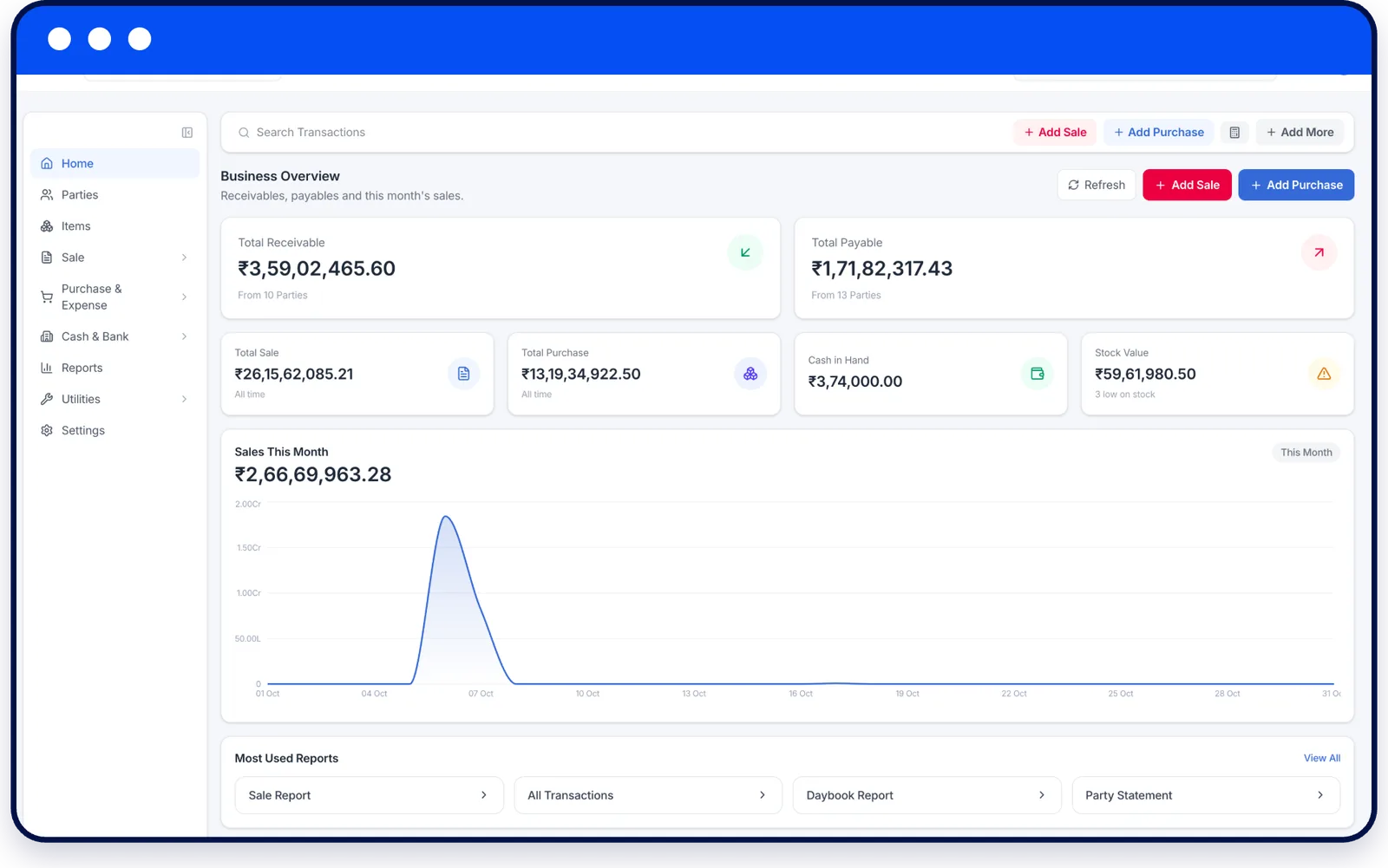 Accounts and GST screen in Codelix ERP